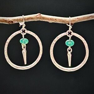 Hand Crafted Silver Earrings with Green Accent
